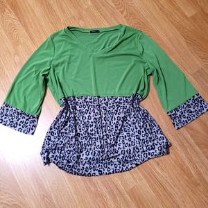 Soft V Neck Ivy Green Tan Black Animal Print 2xl